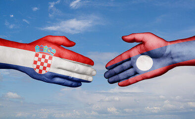 Laos and Croatia country handshaking with flags, consensus concept international co-operation illustration