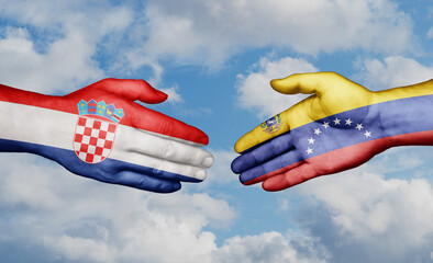 Venezuela and Croatia country handshaking with flags, consensus concept international co-operation illustration