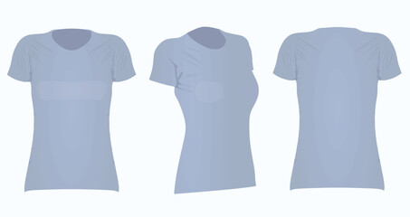 Wall Mural - Blue women t shirt. front side and back view. vector illustration