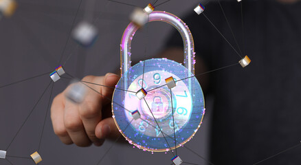 Fototapete - cybersecurity and information or network protection 3d