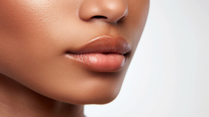 Close-up of a woman's lips showcasing natural beauty and healthy skin. Perfect for beauty and skincare themes.