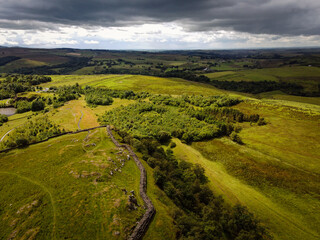 Scenic aerial view of Hadrian's Wall, Northern England