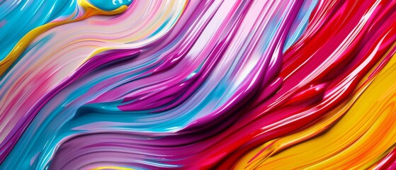 Wall Mural - Abstract marbled acrylic paint ink painted waves painting texture colorful background banner - Bold colors, rainbow color swirls wave