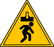 © Yuliia - Yellow Risk of Crushing Sign. Vector Icon. A Man Under a Heavy Load. Danger Warning Sign