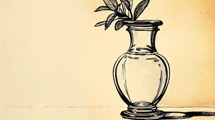 Sticker -   A black and white illustration depicts a vase holding a bloom and casting a shadow onto the ground below