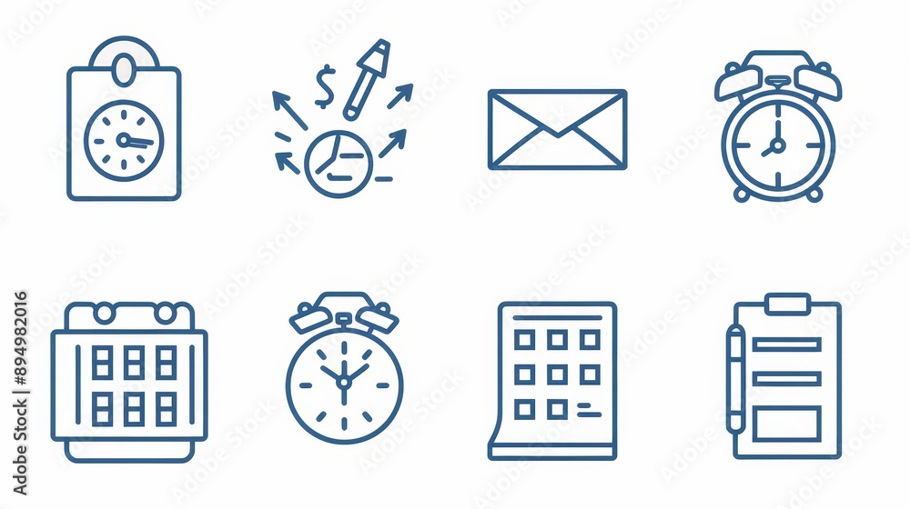 Timeless Icons Vector Line Art for Weekly and Monthly Schedules Stock ...