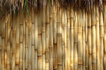 Poster - Bamboo brown straw mat as abstract texture background composition  top view above
