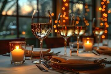 Wall Mural - Table setting for Romantic dessert, Bokeh, Color Grading, Natural Lighting, Cinematic Lighting, Beautiful Lighting