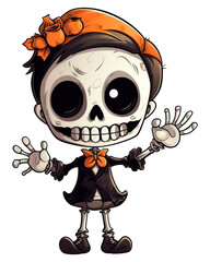 Canvas Print - PNG Cute skeleton halloween drawing representation.