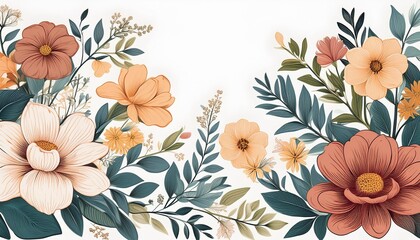 Wall Mural - Elegantly illustrated vintage flowers on white background, perfect for botanical decor.