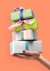 Wall Mural - Stacked gift boxes png mockup, transparent design