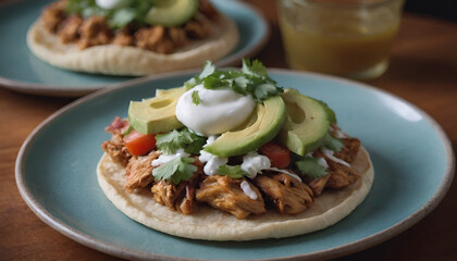 Wall Mural - tostadas with chicken, cilantro, tomato and avocado