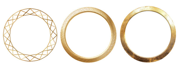 set of gold circle frame hand drawn geometric border grunge luxury isolated transparent background