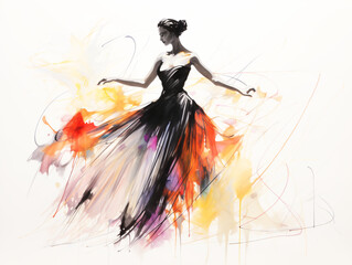 Wall Mural - Portrait illustration of dancer with dress made of paint and splashes