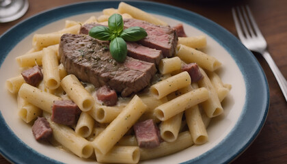 Sticker - creamy steak pasta on a plate