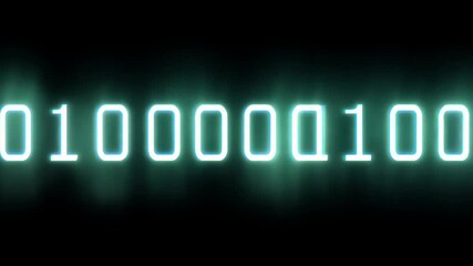 Leinwandbilder - A close-up shot of a digital display showing the binary code in a glowing blue and green color. The display is set against a dark background.