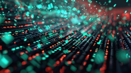 Wall Mural - an abstract representation of hacking and cyber attacks, with digital elements and binary code inter