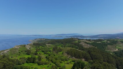 Wall Mural - Aerial View Of Green Forest And Mountain With The Blue Sea