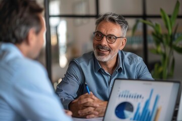 Professional banker discussing financial services with a client in a consultation meeting