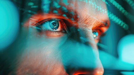 Wall Mural - A close-up shot of a network administrator analyzing real-time data on a computer screen, focused on intrusion detection and prevention measures in a cybersecurity operations center.