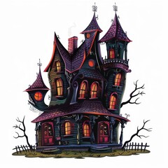 a haunted house, Halloween element, cartoon style, spooky, isolated on white background