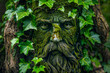 © Sunshower Shots - Green Man face in a tree, wood carving