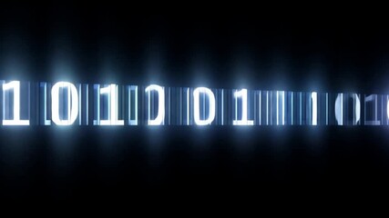 Fototapete - A series of binary code digits illuminate a dark background, with each number emitting a bright, white glow.