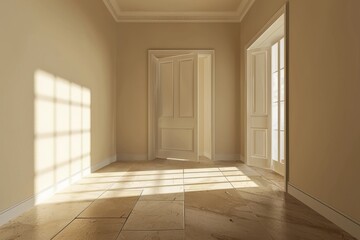 Wall Mural - empty room with window and parquet floor.