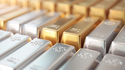 a row of gold bars with the word 