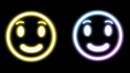 seamless animation of winking and blinking eye expression on black background with bright neon light