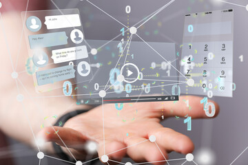 Wall Mural - web develop interface web application in hand