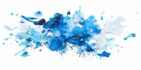 Wall Mural - Splash of blue paint on a white background. The blue paint is splattered and has a sense of movement