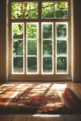 Canvas Print - A carpet on the floor in a room with a view of the garden