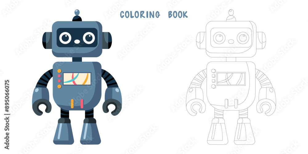 Coloring book of cheerful funny cartoon children's robot. Coloring page ...