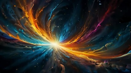 Wall Mural - Fractal burst background of space, colorful rainbow colors, shining explosion sci fi themed, animated video loop