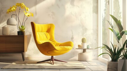 Wall Mural - Chic living room with yellow chair