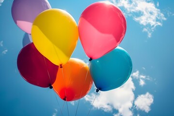 Colorful Balloons Floating in Blue Sky