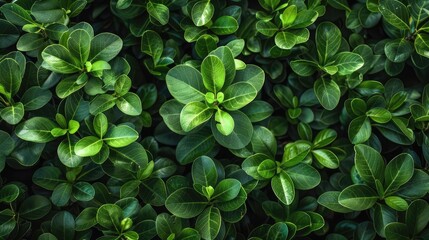 Sticker - Green leafy shrub for texture background. Dense vegetation close-up, horizontal image.