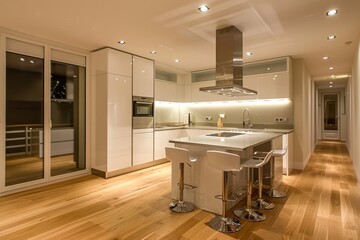 Wall Mural - modern kitchen in luxury house with wooden floor.