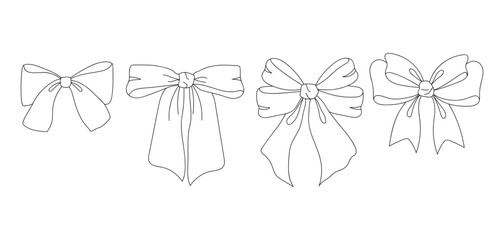 Wall Mural - Four simple outline drawings of different bow tie styles.