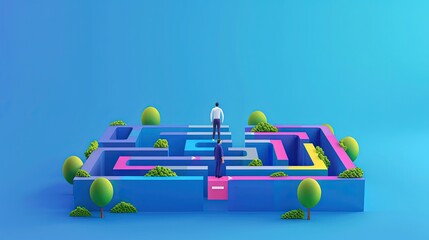 Wall Mural - Salaryman navigating debt maze, flat design illustration