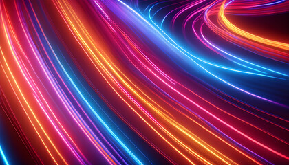 Wall Mural - abstract curved neon lights background with blue, pink, and orange colors