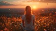© jul_photolover - Woman Sitting in Field of Flowers at Sunset