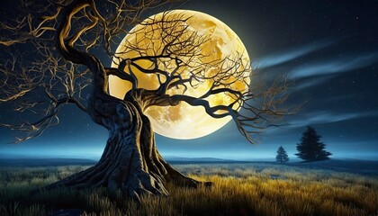 Canvas Print - halloween night landscape with moon