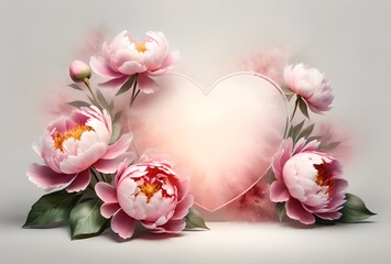 Sticker - beautiful pink peony flowers, clean empty space for text