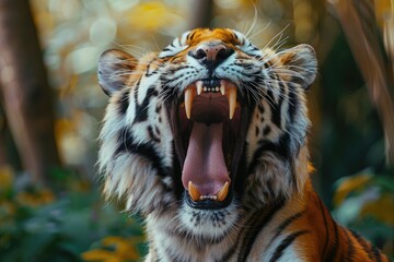 Tiger Mouth - Closeup of Yawning Tiger Displaying Sharp Fangs and Striped Tongue