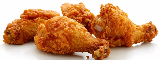 Poster -  Two piles of fried food each atop a separate white table