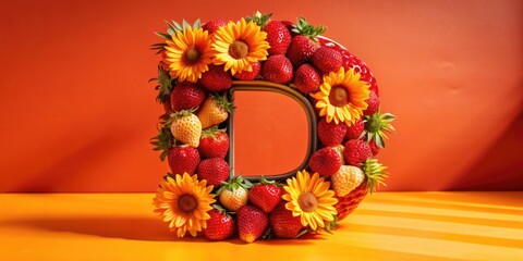 Wall Mural - A Fresh Fruit And Flower Arrangement In The Shape Of The Letter D. Generative AI