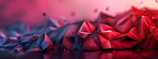 Sticker -  A collection of red and blue triangles against a purple and pink backdrop, featuring foreground water droplets