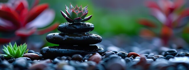 Sticker - A stack of rocks supports a succulent plant atop